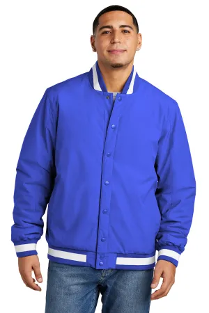 Sport-Tek Mens Water Resistant Snap Down Varsity Jacket - True Royal Blue