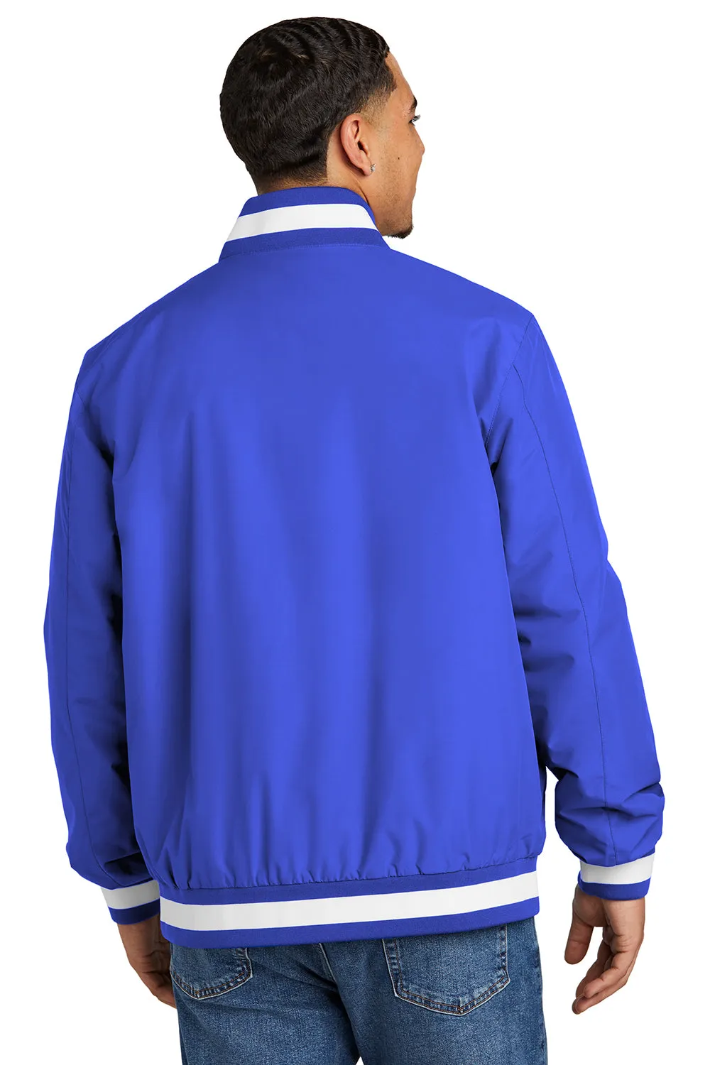 Sport-Tek Mens Water Resistant Snap Down Varsity Jacket - True Royal Blue