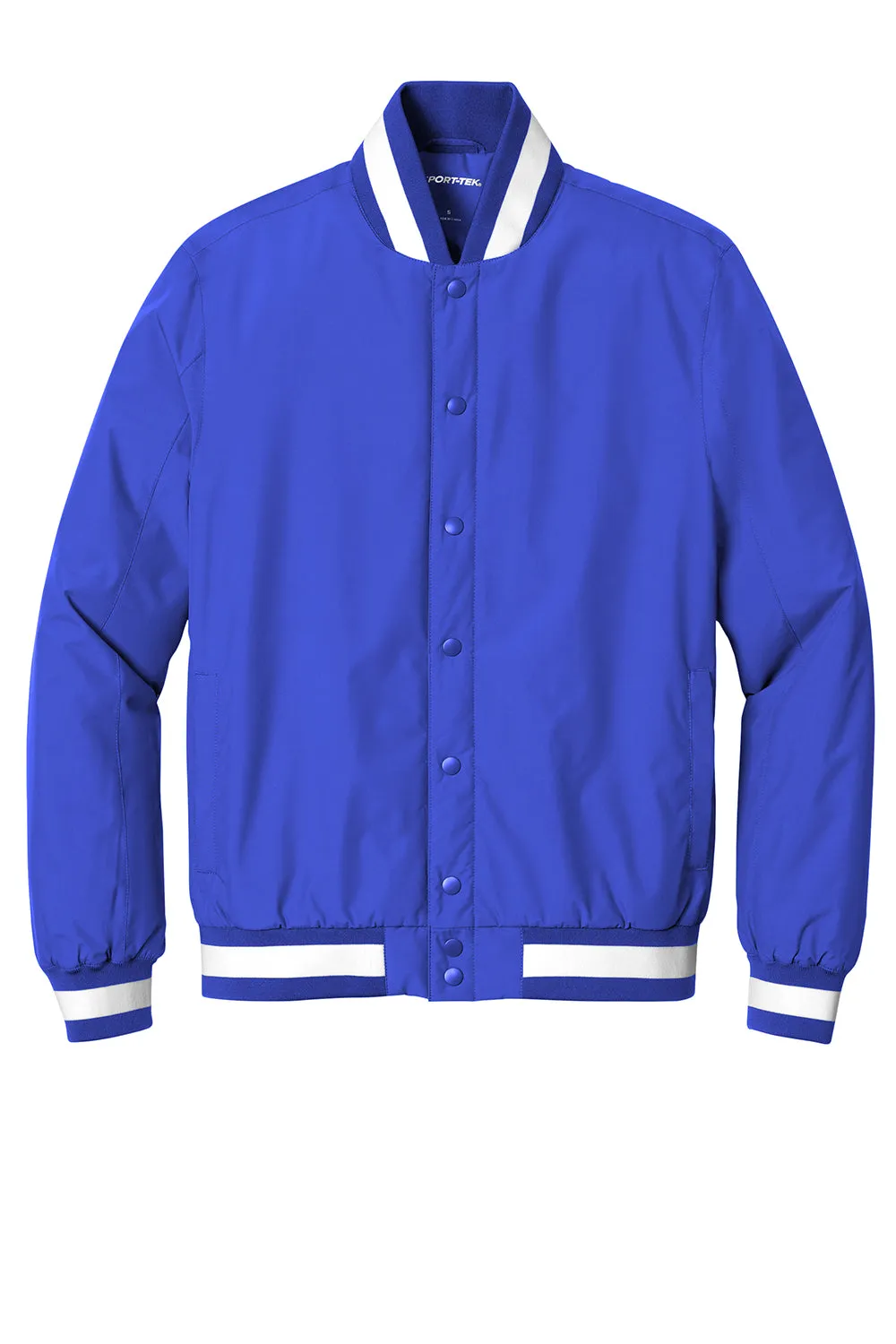 Sport-Tek Mens Water Resistant Snap Down Varsity Jacket - True Royal Blue