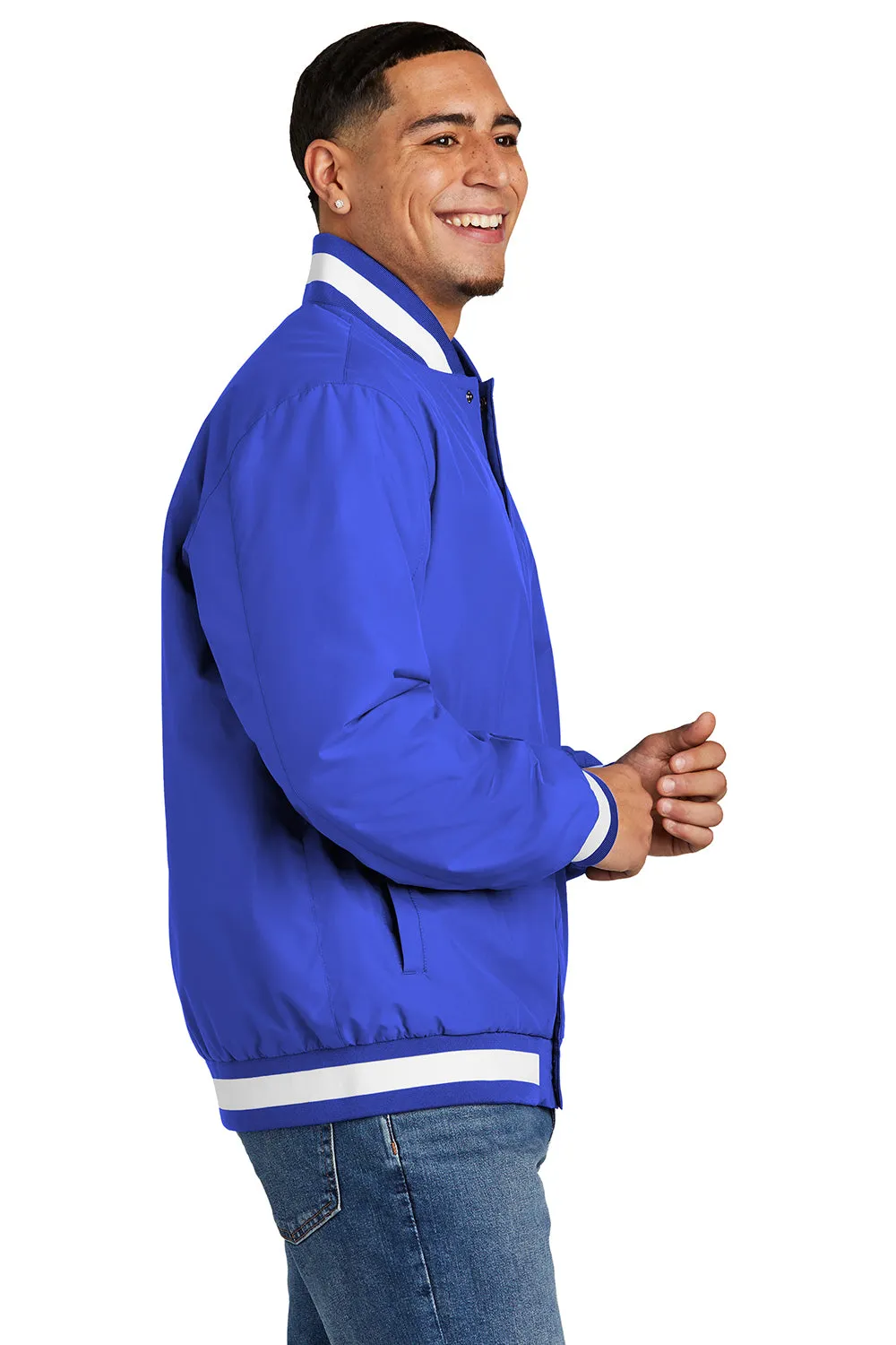 Sport-Tek Mens Water Resistant Snap Down Varsity Jacket - True Royal Blue