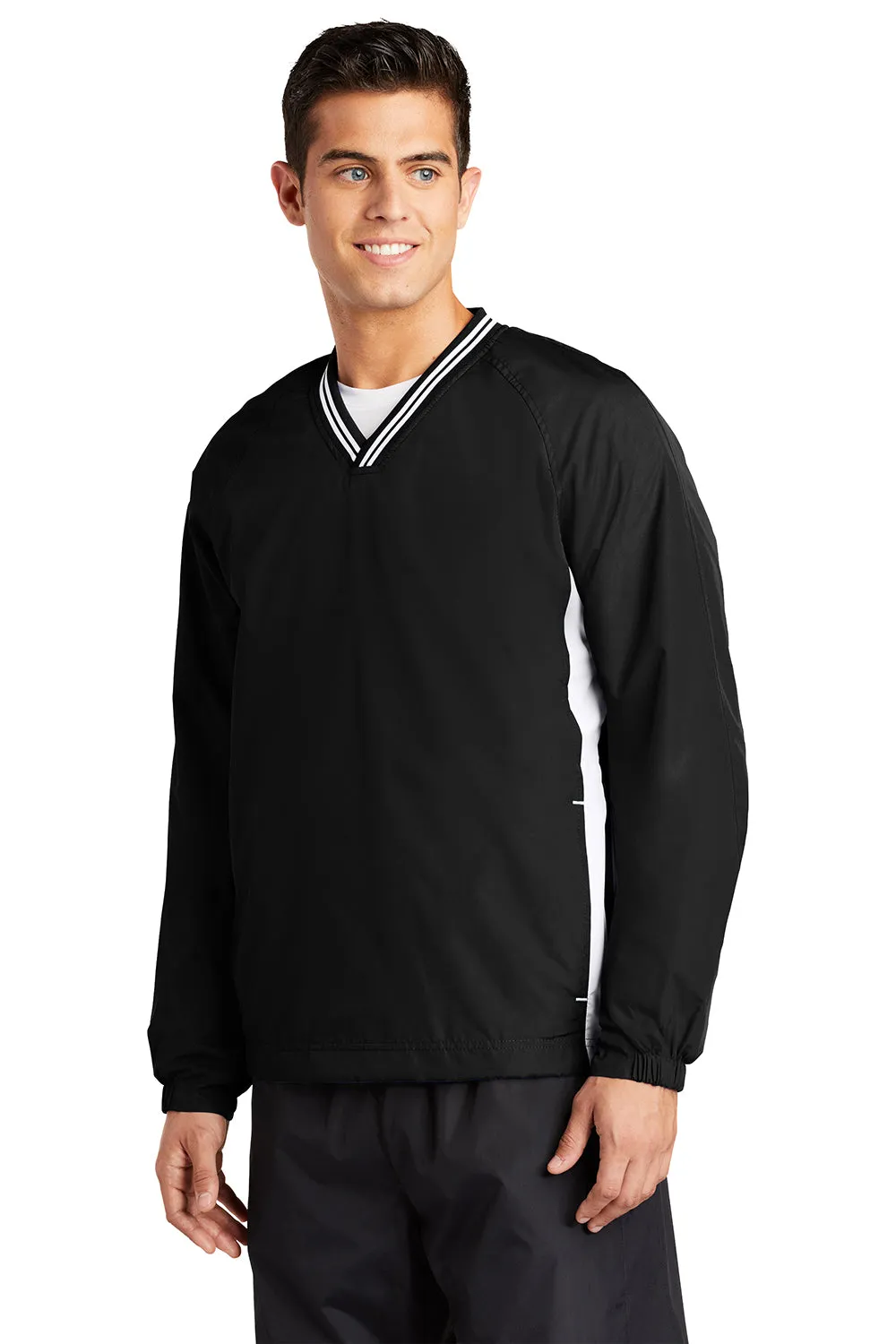 Sport-Tek Mens Water Resistant V-Neck Jacket - Black/White