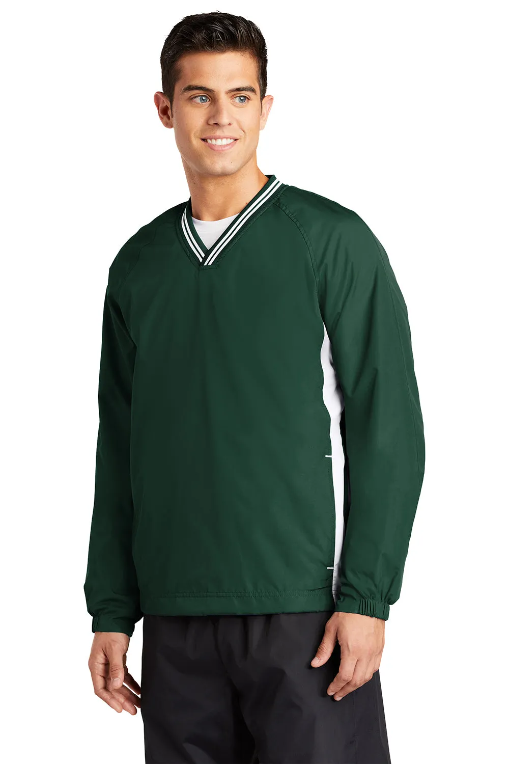 Sport-Tek Mens Water Resistant V-Neck Jacket - Forest Green/White - Closeout