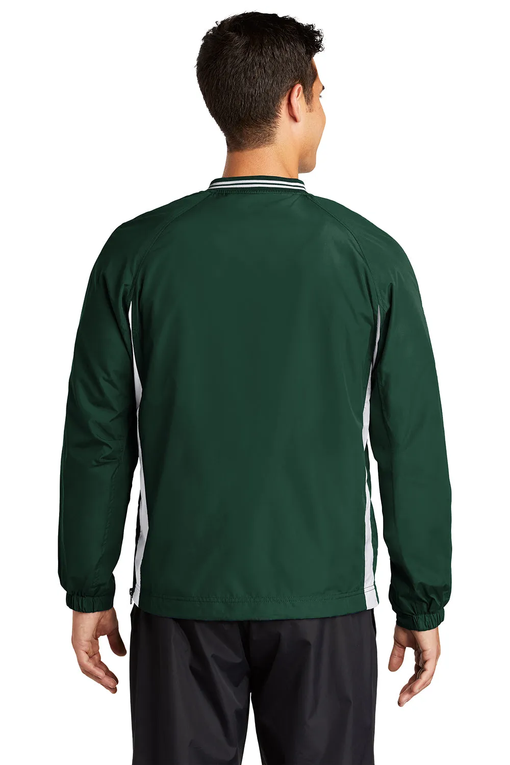 Sport-Tek Mens Water Resistant V-Neck Jacket - Forest Green/White - Closeout