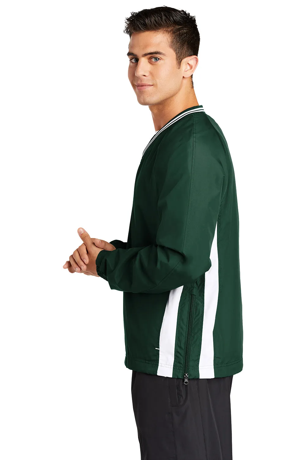Sport-Tek Mens Water Resistant V-Neck Jacket - Forest Green/White - Closeout