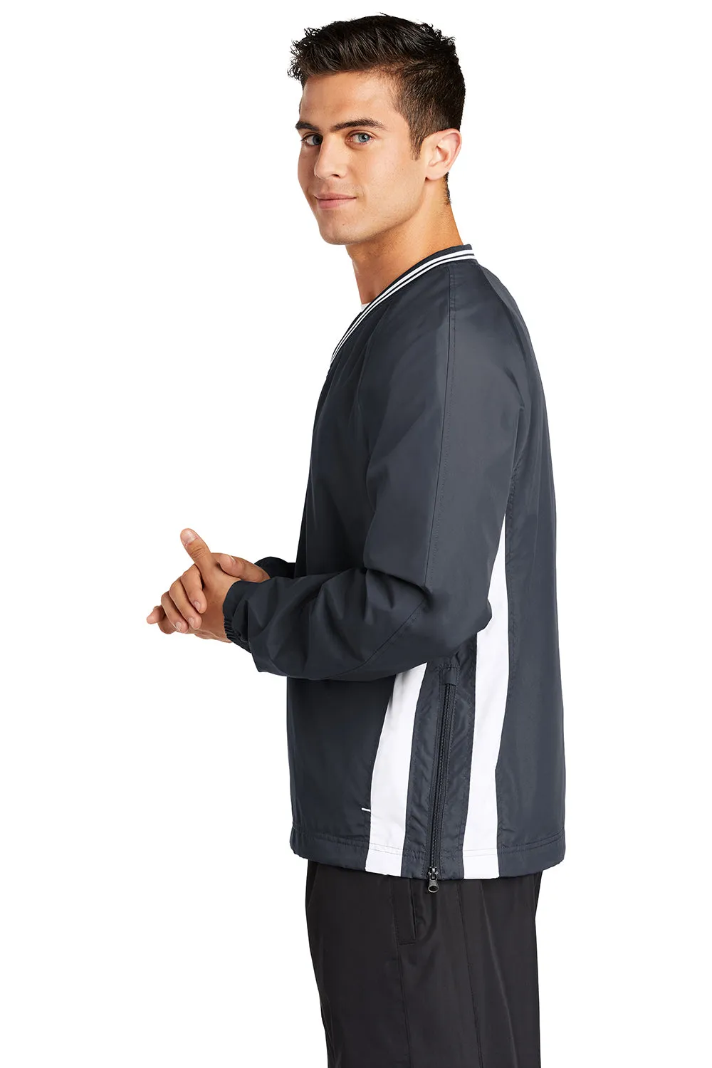 Sport-Tek Mens Water Resistant V-Neck Jacket - Graphite Grey/White