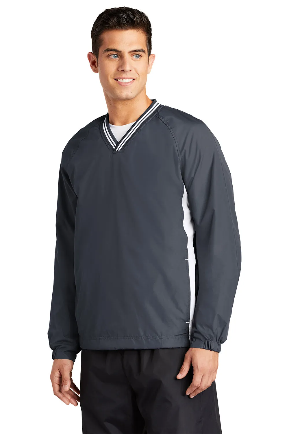 Sport-Tek Mens Water Resistant V-Neck Jacket - Graphite Grey/White