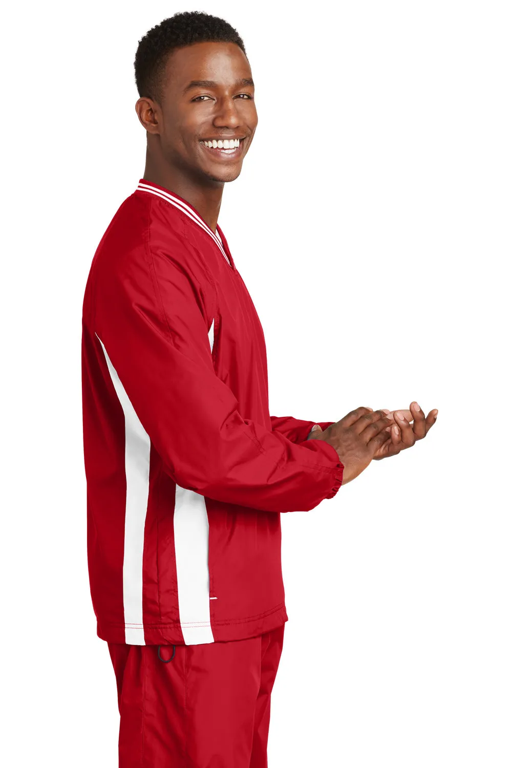 Sport-Tek Mens Water Resistant V-Neck Jacket - True Red/White - Closeout