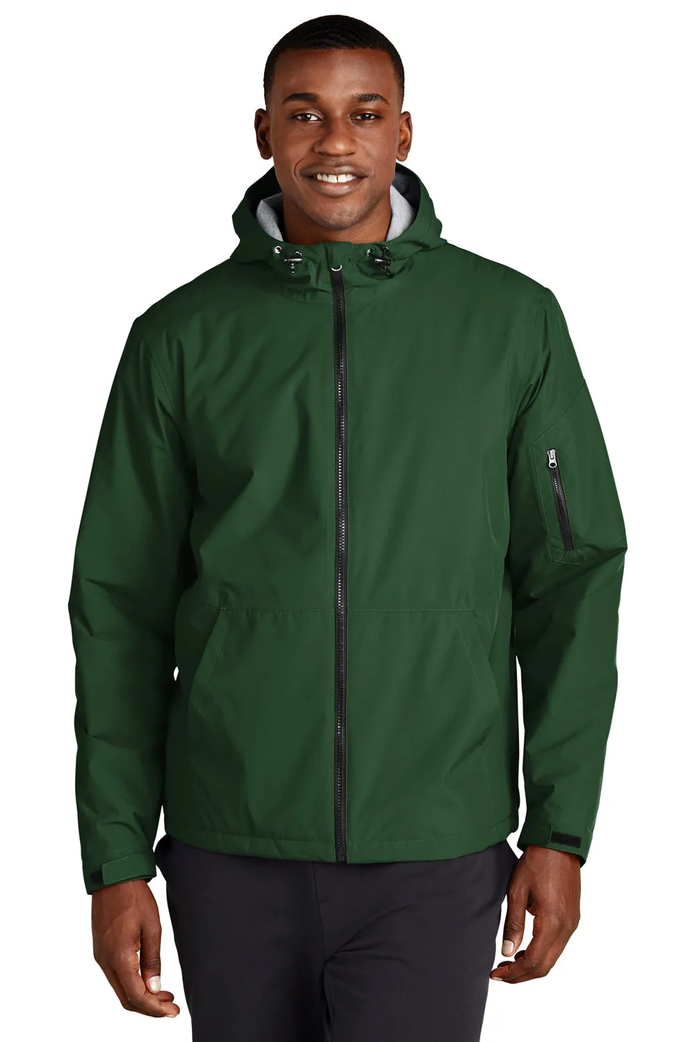 Sport-Tek Mens Waterproof Insulated Full Zip Hooded Jacket - Forest Green