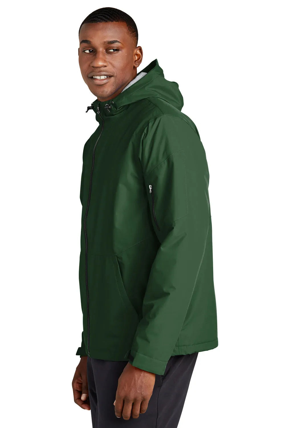 Sport-Tek Mens Waterproof Insulated Full Zip Hooded Jacket - Forest Green