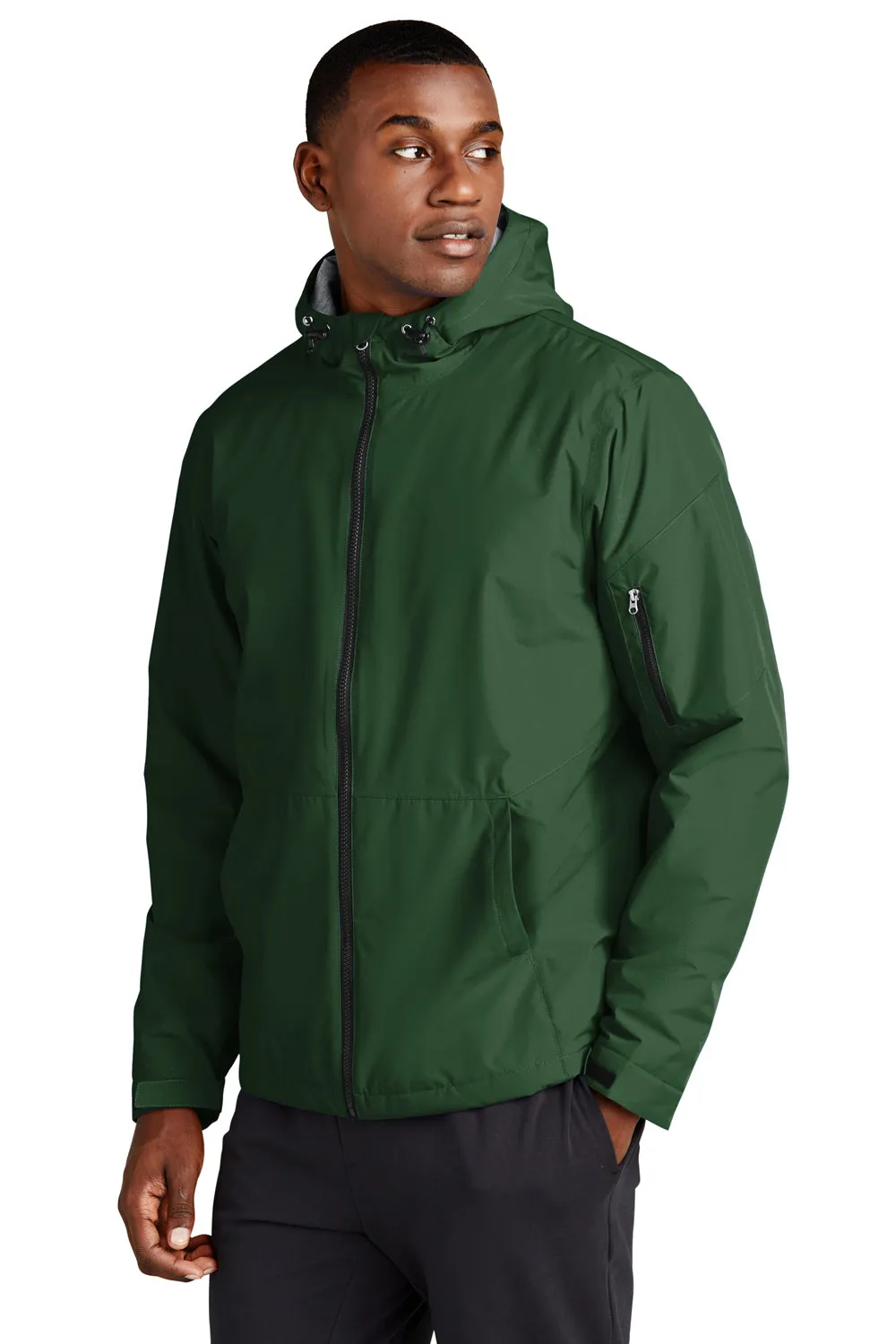 Sport-Tek Mens Waterproof Insulated Full Zip Hooded Jacket - Forest Green