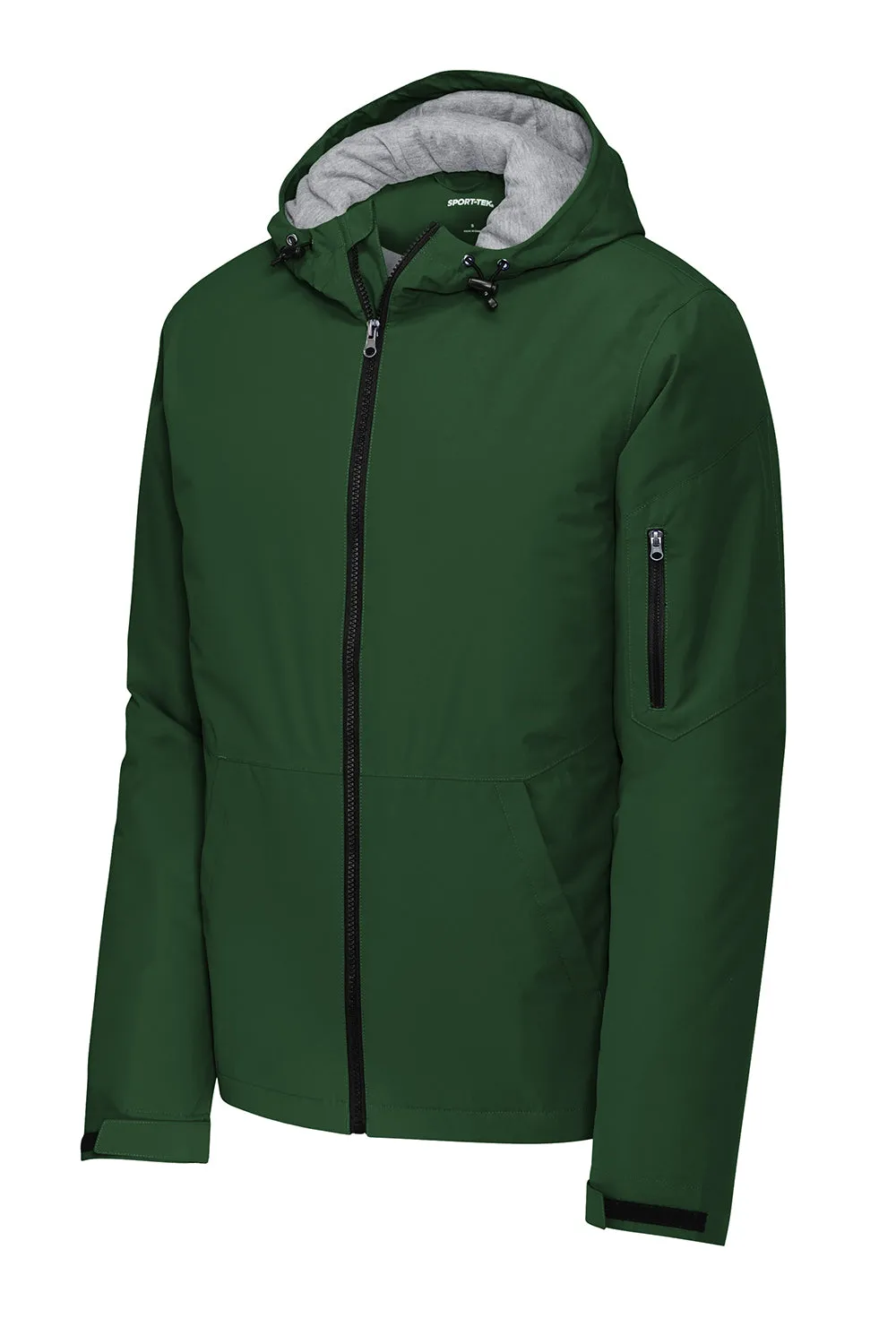 Sport-Tek Mens Waterproof Insulated Full Zip Hooded Jacket - Forest Green