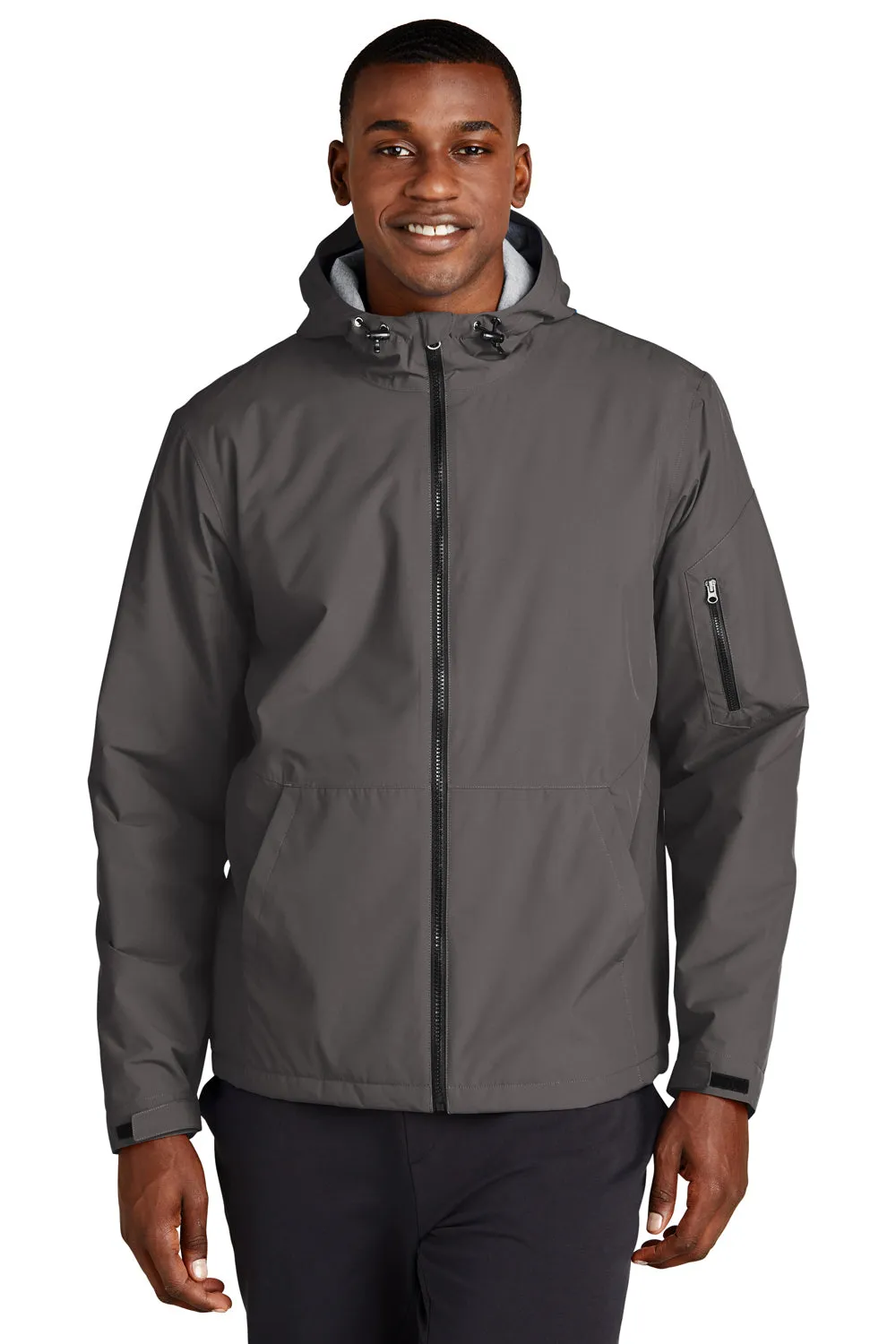 Sport-Tek Mens Waterproof Insulated Full Zip Hooded Jacket - Graphite Grey
