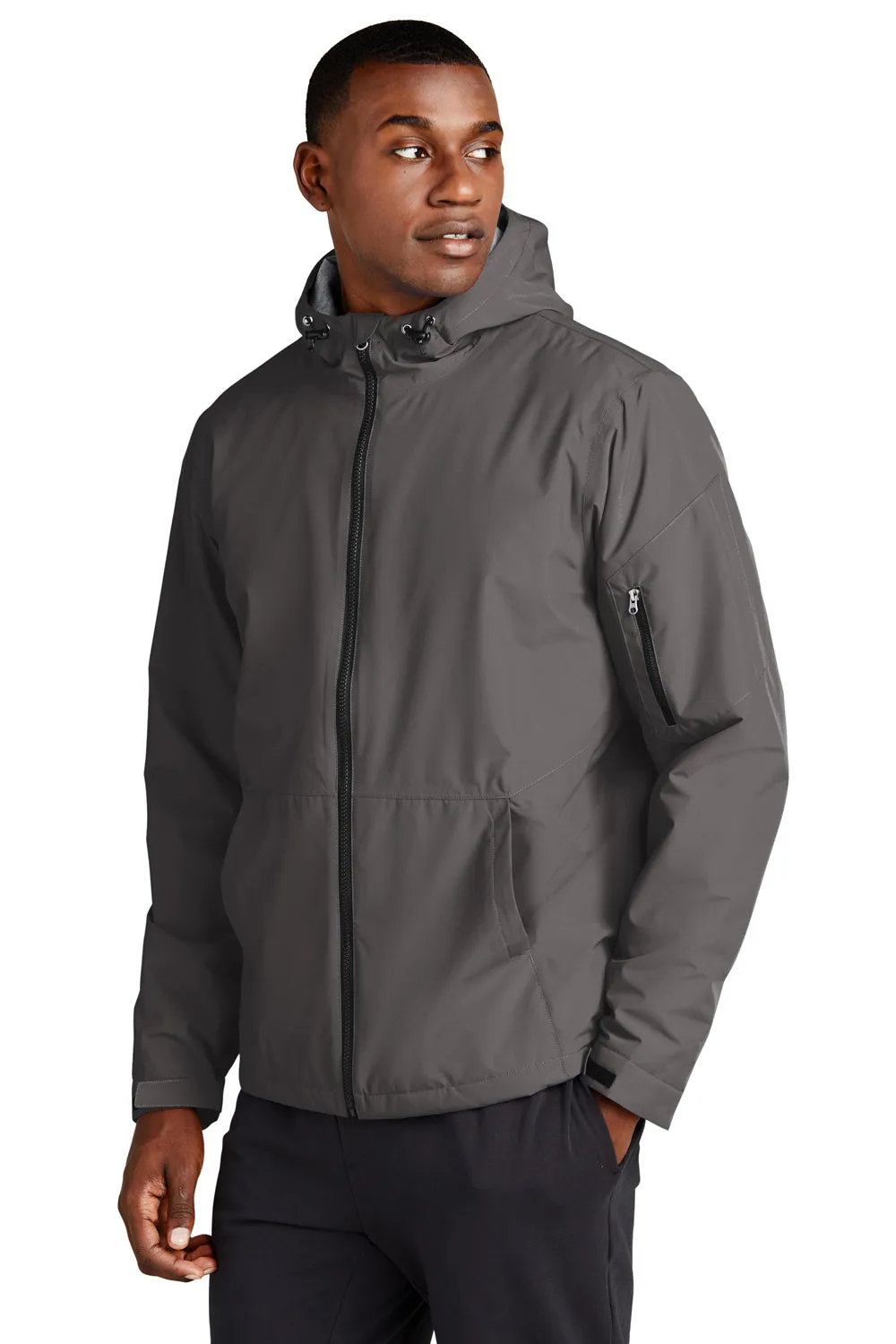 Sport-Tek Mens Waterproof Insulated Full Zip Hooded Jacket - Graphite Grey