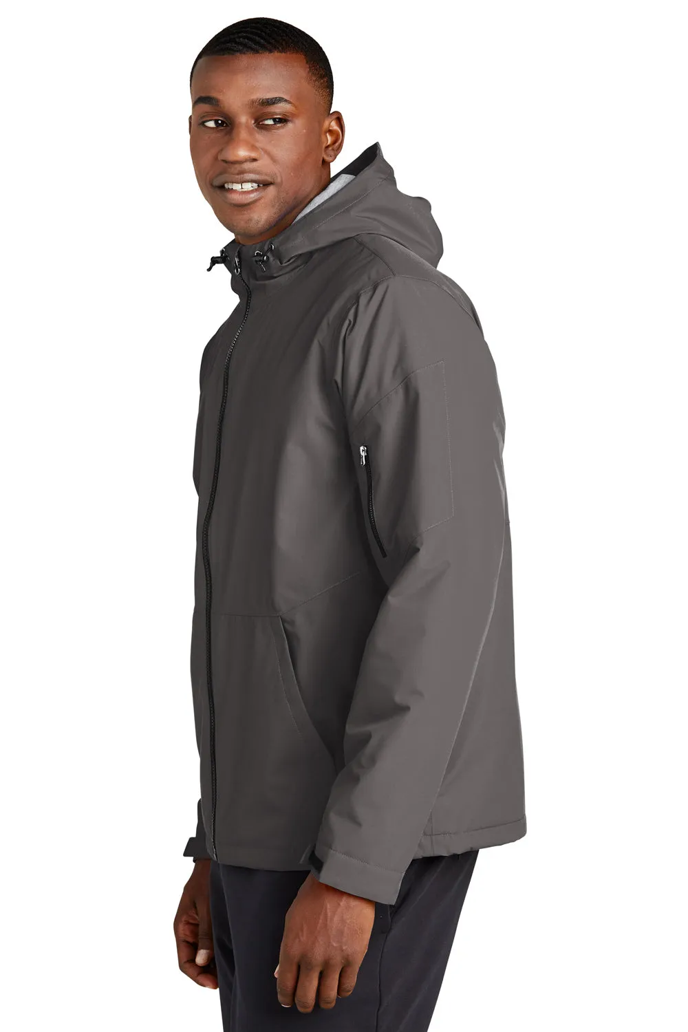 Sport-Tek Mens Waterproof Insulated Full Zip Hooded Jacket - Graphite Grey