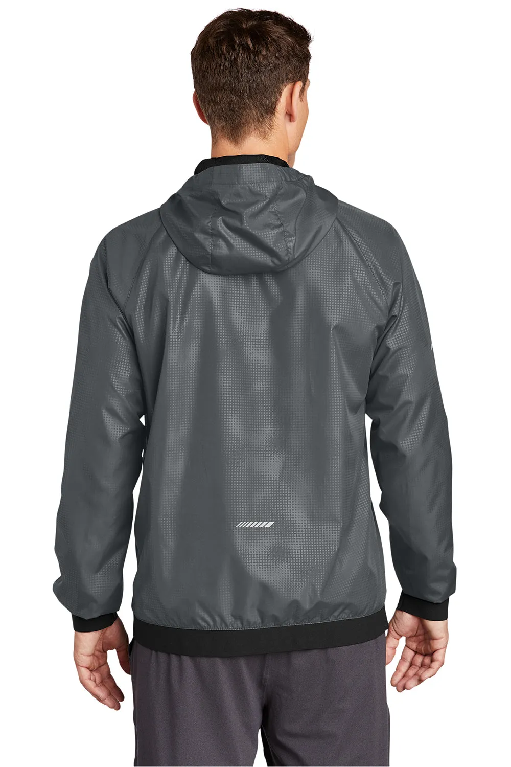 Sport-Tek Mens Wind & Water Resistant Full Zip Hooded Jacket - Graphite Grey/Black - Closeout