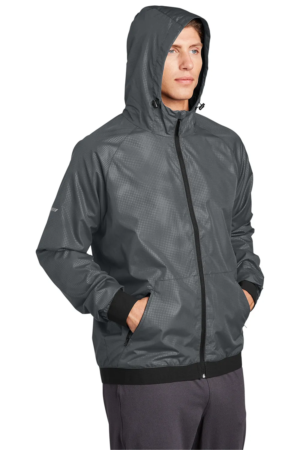 Sport-Tek Mens Wind & Water Resistant Full Zip Hooded Jacket - Graphite Grey/Black - Closeout