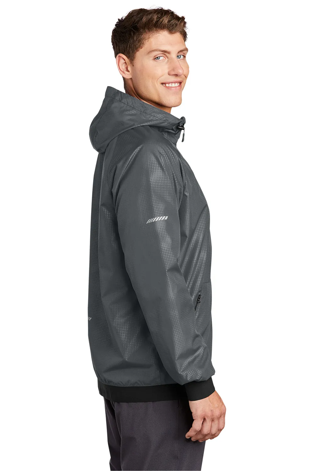 Sport-Tek Mens Wind & Water Resistant Full Zip Hooded Jacket - Graphite Grey/Black - Closeout