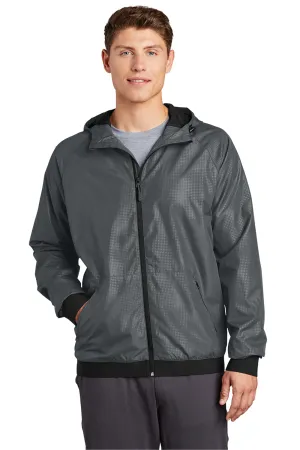 Sport-Tek Mens Wind & Water Resistant Full Zip Hooded Jacket - Graphite Grey/Black - Closeout