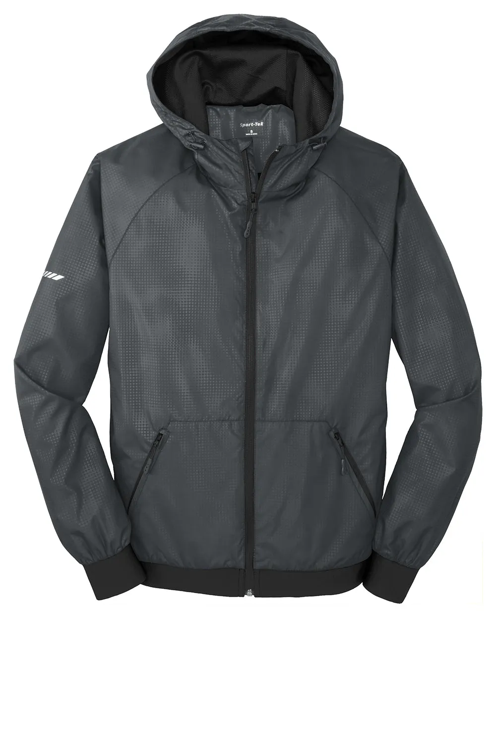 Sport-Tek Mens Wind & Water Resistant Full Zip Hooded Jacket - Graphite Grey/Black - Closeout
