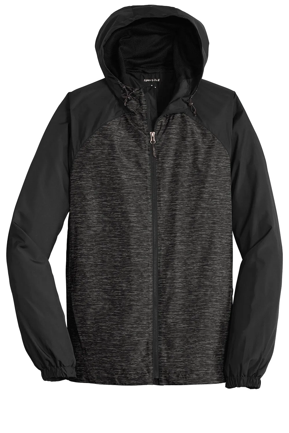 Sport-Tek Mens Wind & Water Resistant Full Zip Hooded Jacket - Heather Black/Black - Closeout