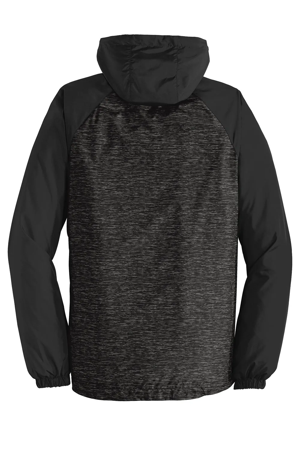 Sport-Tek Mens Wind & Water Resistant Full Zip Hooded Jacket - Heather Black/Black - Closeout