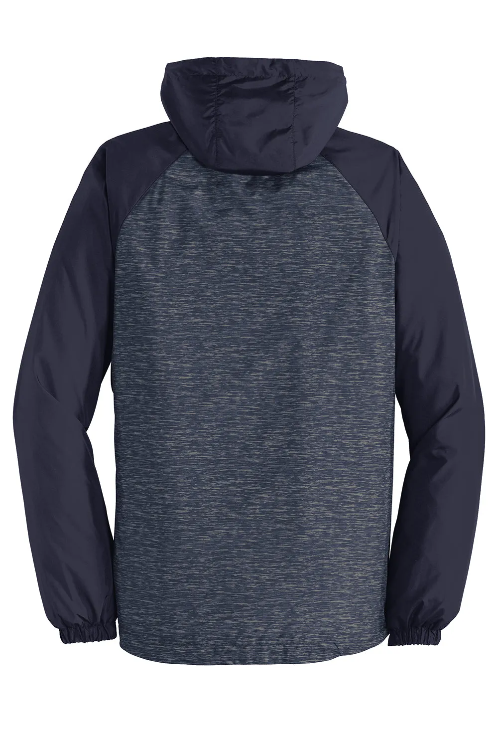 Sport-Tek Mens Wind & Water Resistant Full Zip Hooded Jacket - Heather True Navy Blue/Navy Blue - Closeout