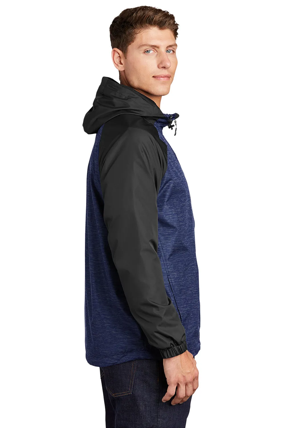 Sport-Tek Mens Wind & Water Resistant Full Zip Hooded Jacket - Heather True Royal Blue/Black - Closeout