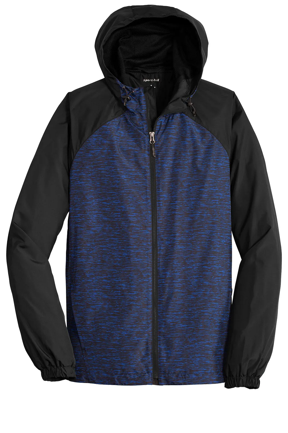 Sport-Tek Mens Wind & Water Resistant Full Zip Hooded Jacket - Heather True Royal Blue/Black - Closeout
