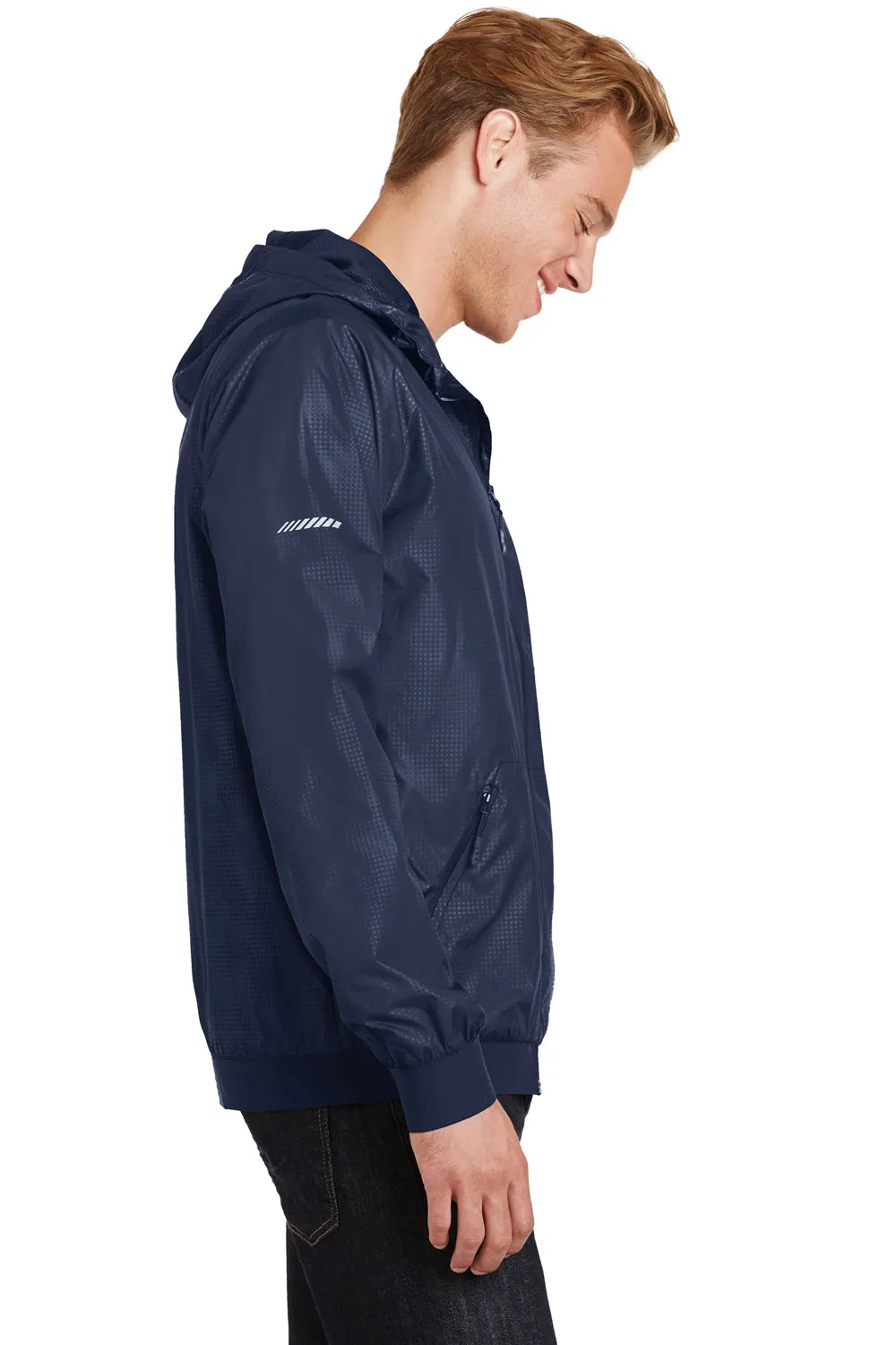 Sport-Tek Mens Wind & Water Resistant Full Zip Hooded Jacket - True Navy Blue - Closeout