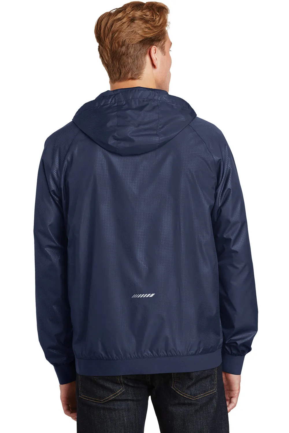 Sport-Tek Mens Wind & Water Resistant Full Zip Hooded Jacket - True Navy Blue - Closeout