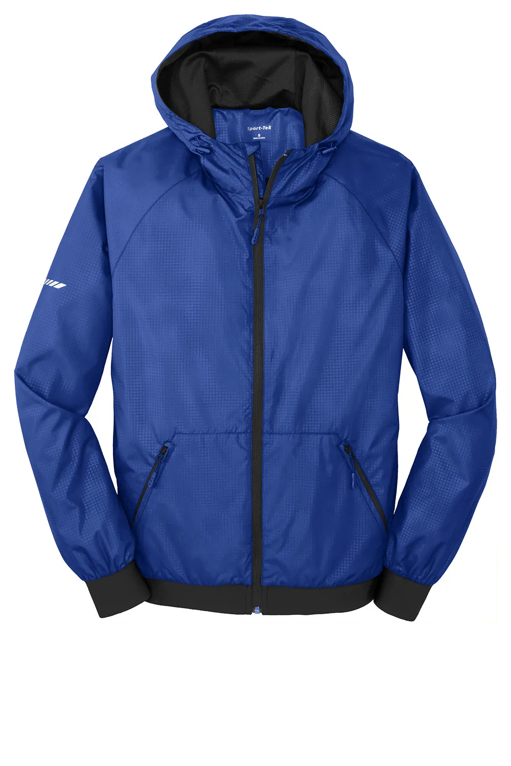 Sport-Tek Mens Wind & Water Resistant Full Zip Hooded Jacket - True Royal Blue/Black - Closeout