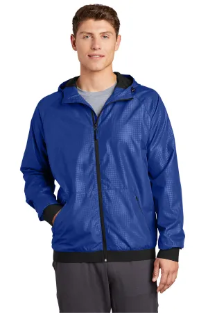 Sport-Tek Mens Wind & Water Resistant Full Zip Hooded Jacket - True Royal Blue/Black - Closeout