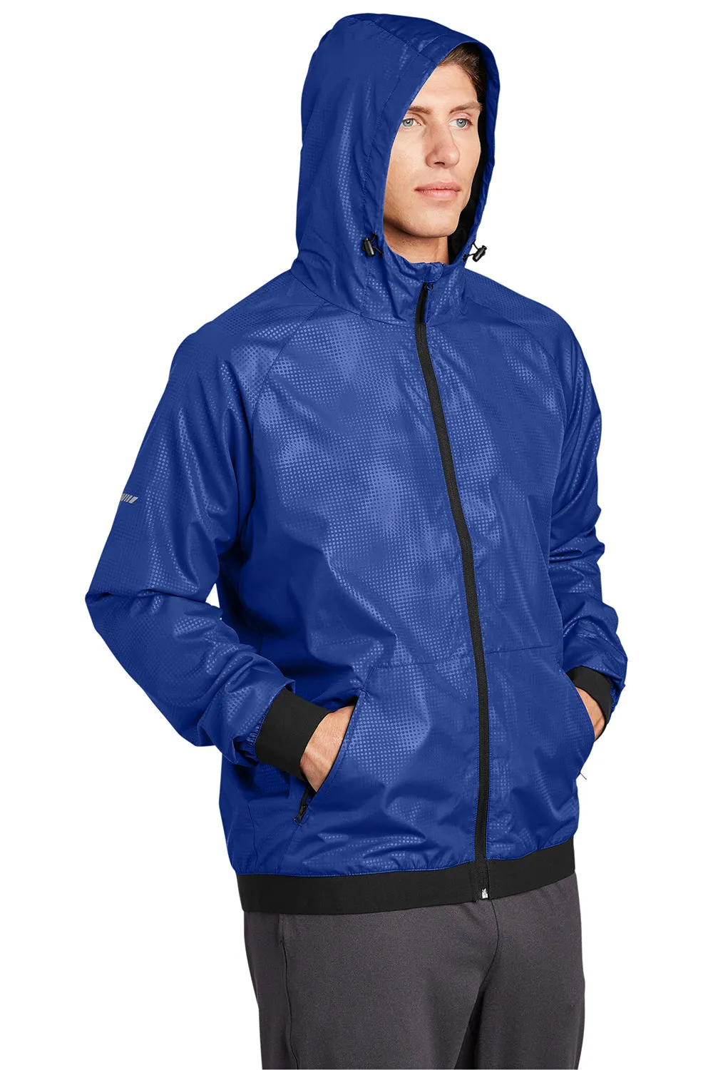 Sport-Tek Mens Wind & Water Resistant Full Zip Hooded Jacket - True Royal Blue/Black - Closeout