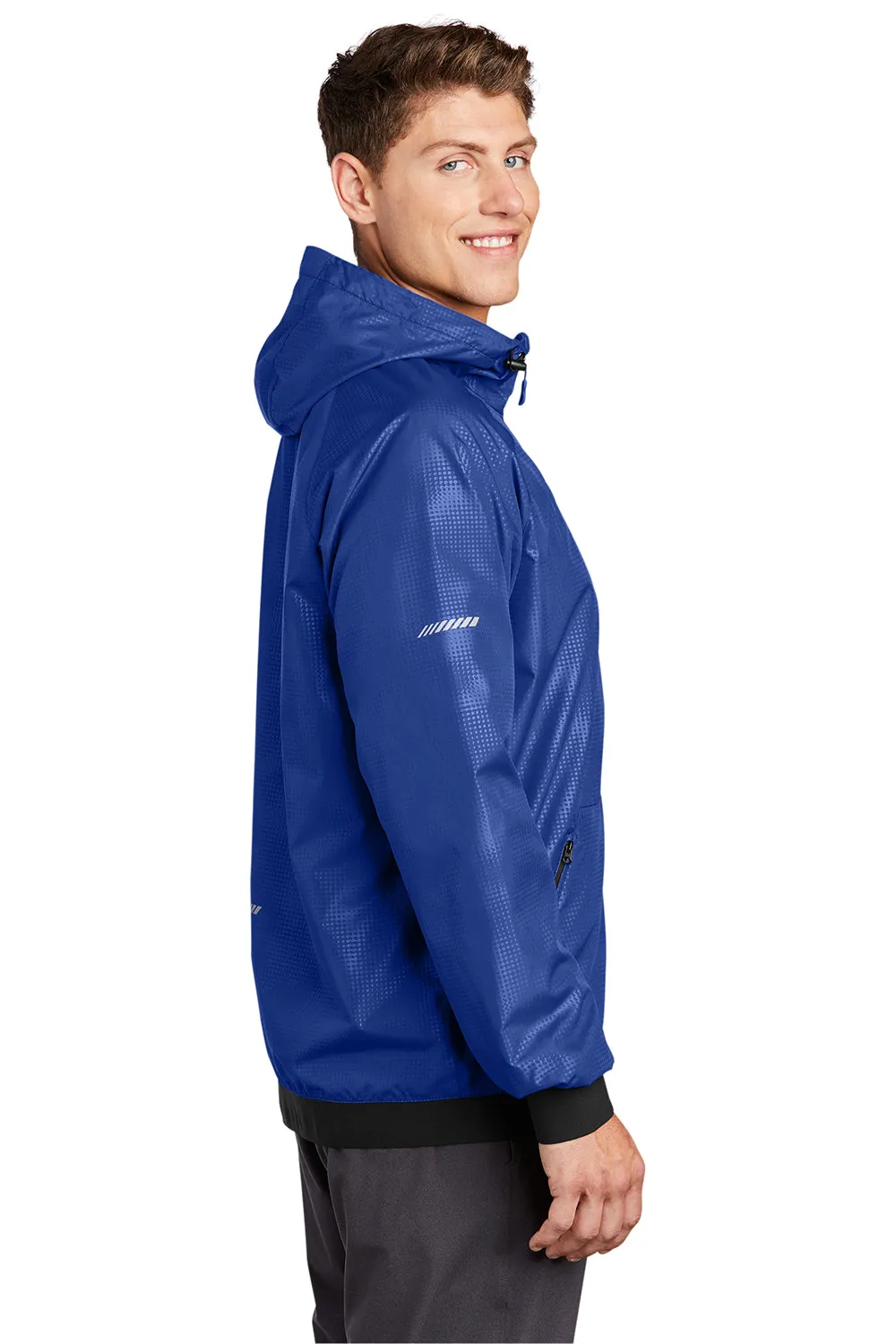 Sport-Tek Mens Wind & Water Resistant Full Zip Hooded Jacket - True Royal Blue/Black - Closeout