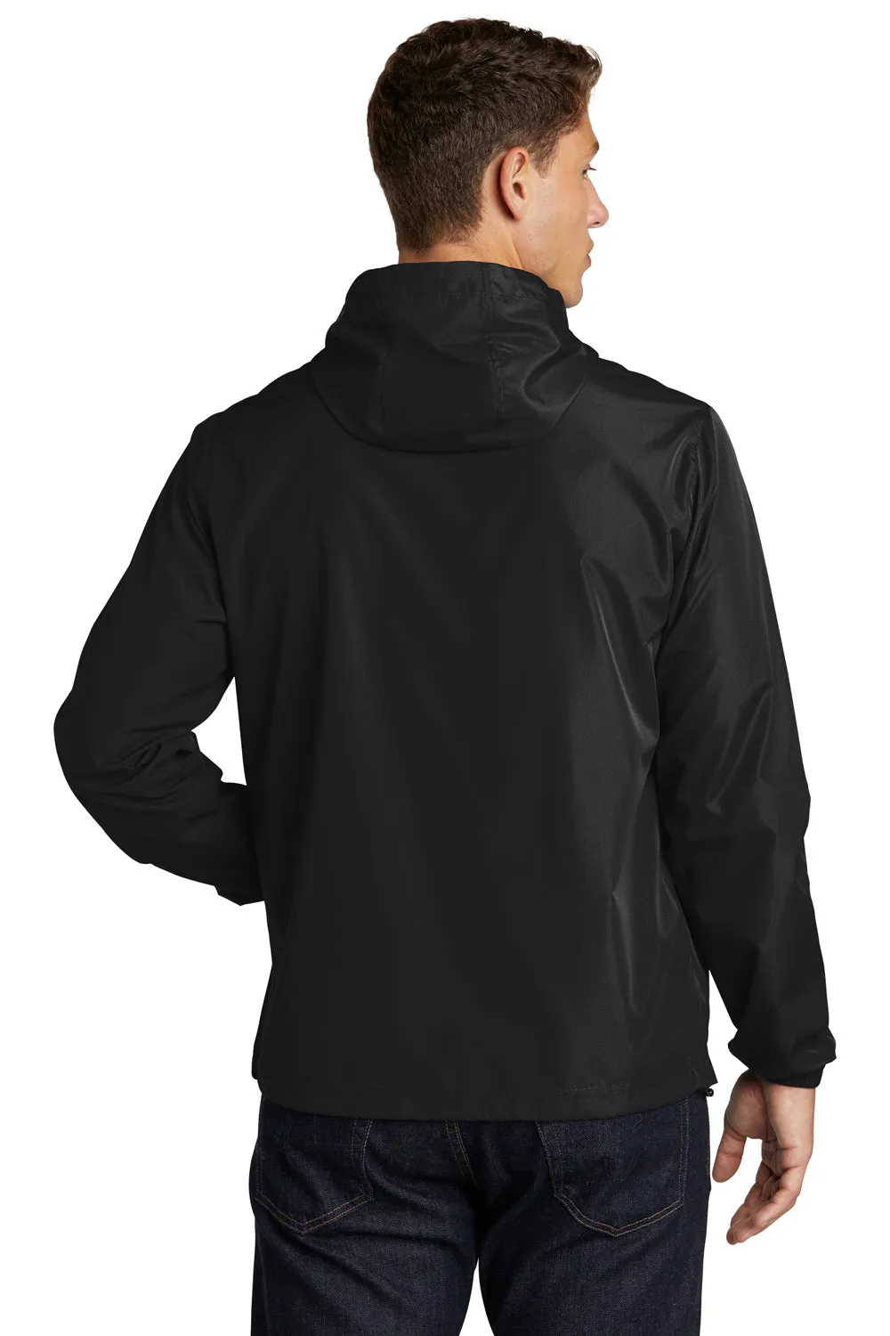 Sport-Tek Mens Wind & Water Resistant Packable Anorak 1/4 Zip Hooded Jacket - Black