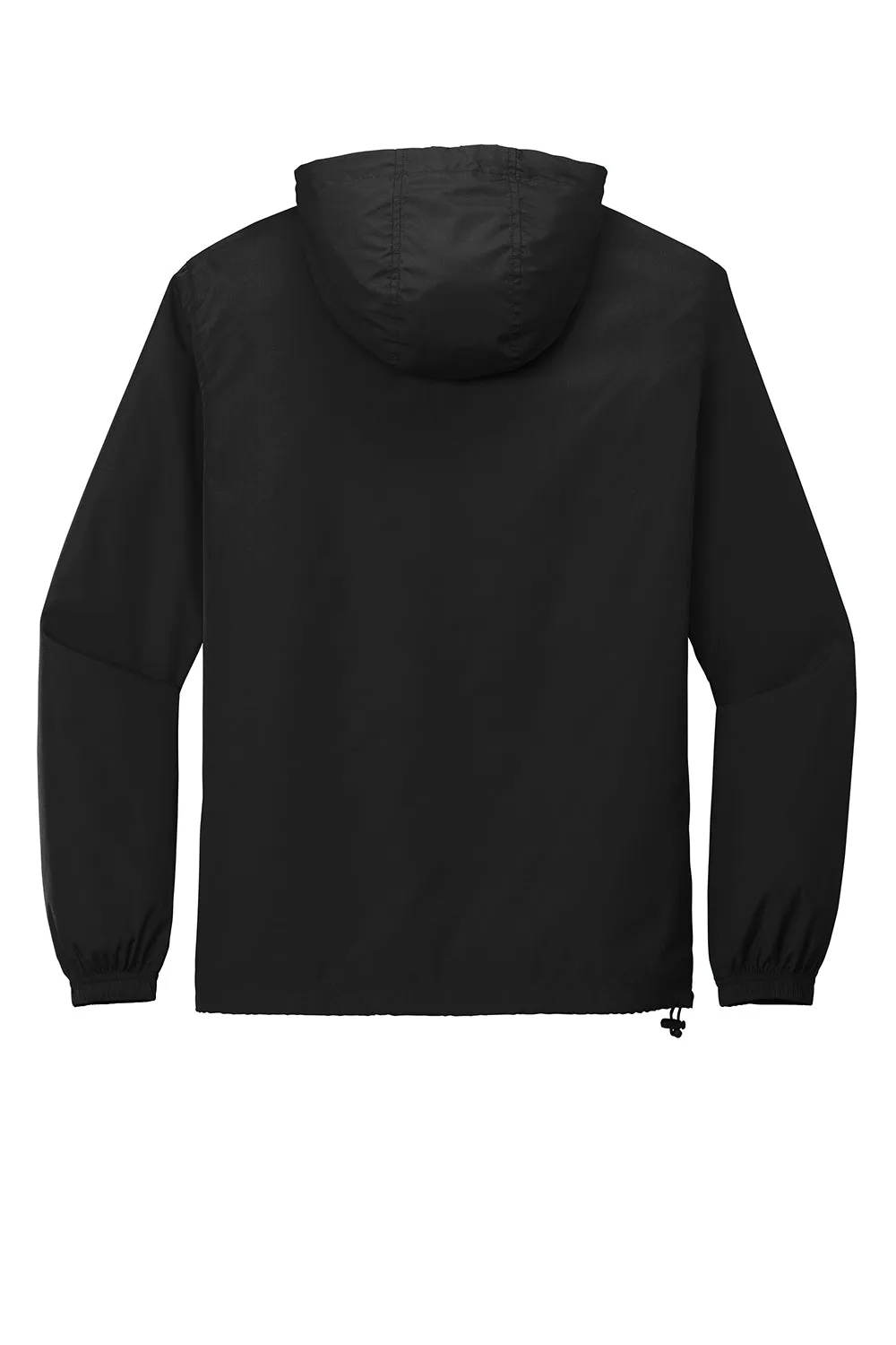Sport-Tek Mens Wind & Water Resistant Packable Anorak 1/4 Zip Hooded Jacket - Black
