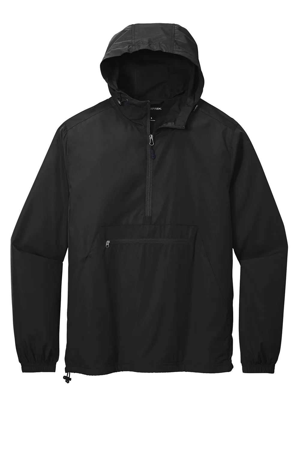 Sport-Tek Mens Wind & Water Resistant Packable Anorak 1/4 Zip Hooded Jacket - Black
