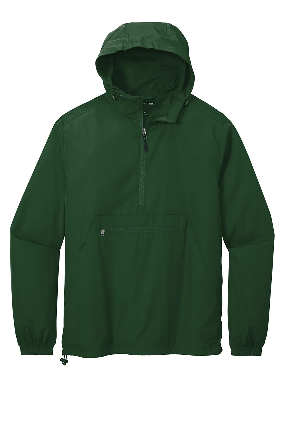 Sport-Tek Mens Wind & Water Resistant Packable Anorak 1/4 Zip Hooded Jacket - Forest Green