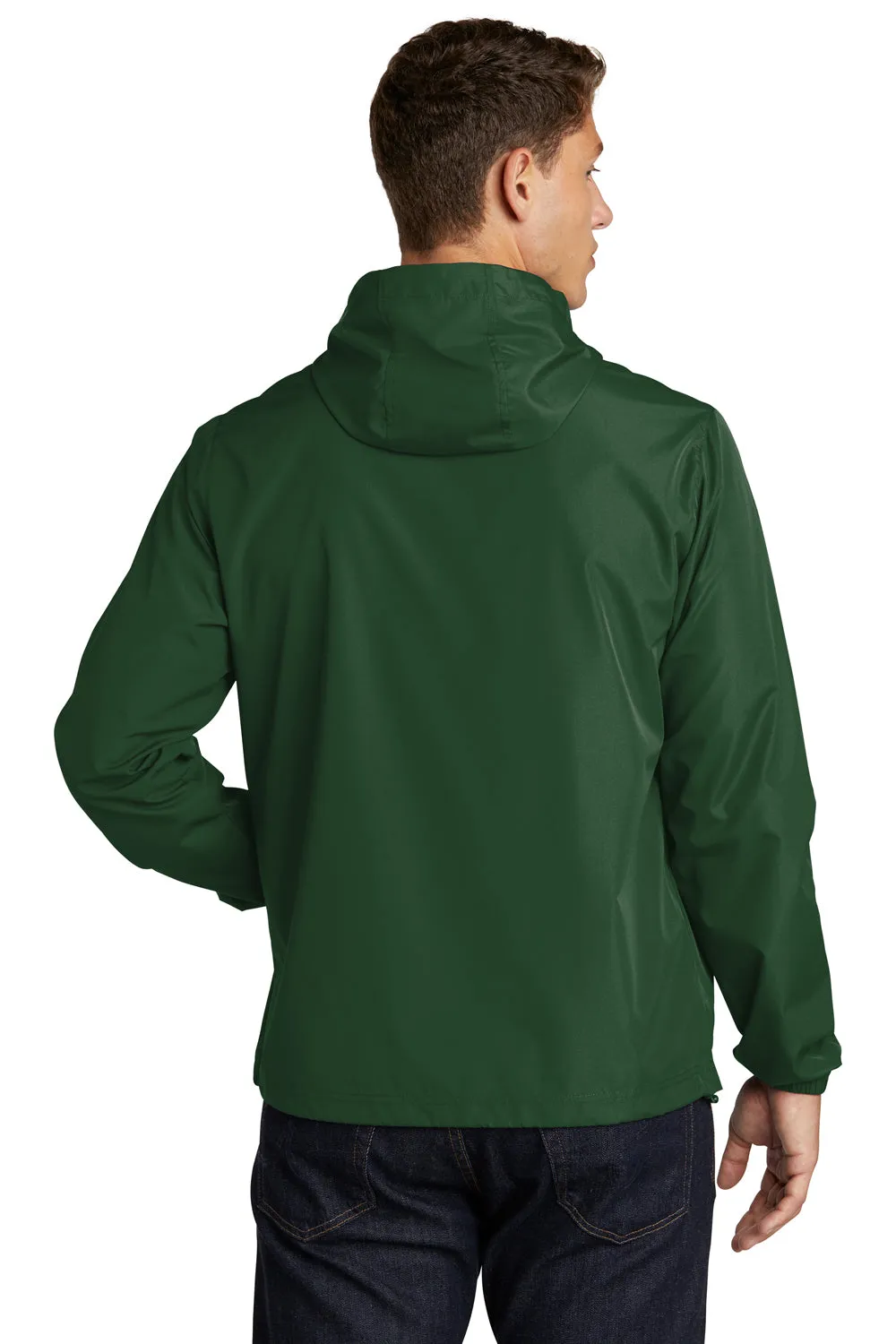 Sport-Tek Mens Wind & Water Resistant Packable Anorak 1/4 Zip Hooded Jacket - Forest Green