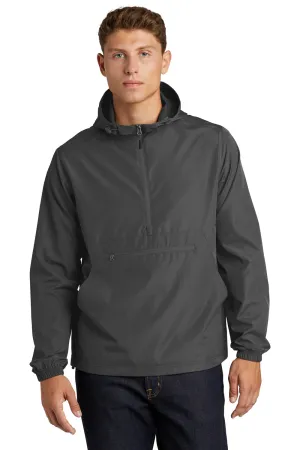 Sport-Tek Mens Wind & Water Resistant Packable Anorak 1/4 Zip Hooded Jacket - Graphite Grey