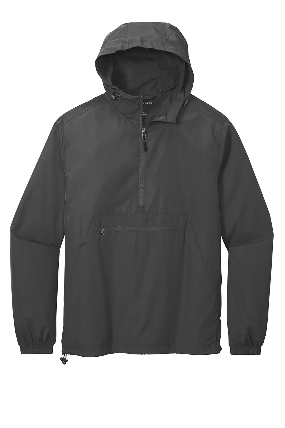Sport-Tek Mens Wind & Water Resistant Packable Anorak 1/4 Zip Hooded Jacket - Graphite Grey