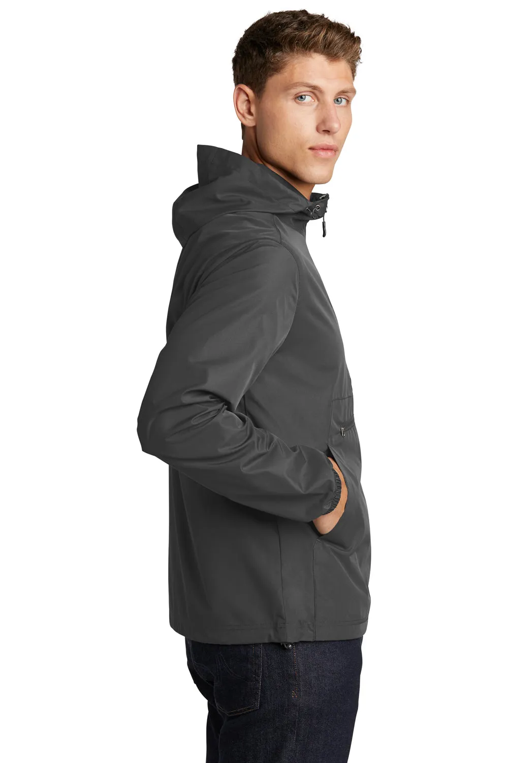 Sport-Tek Mens Wind & Water Resistant Packable Anorak 1/4 Zip Hooded Jacket - Graphite Grey