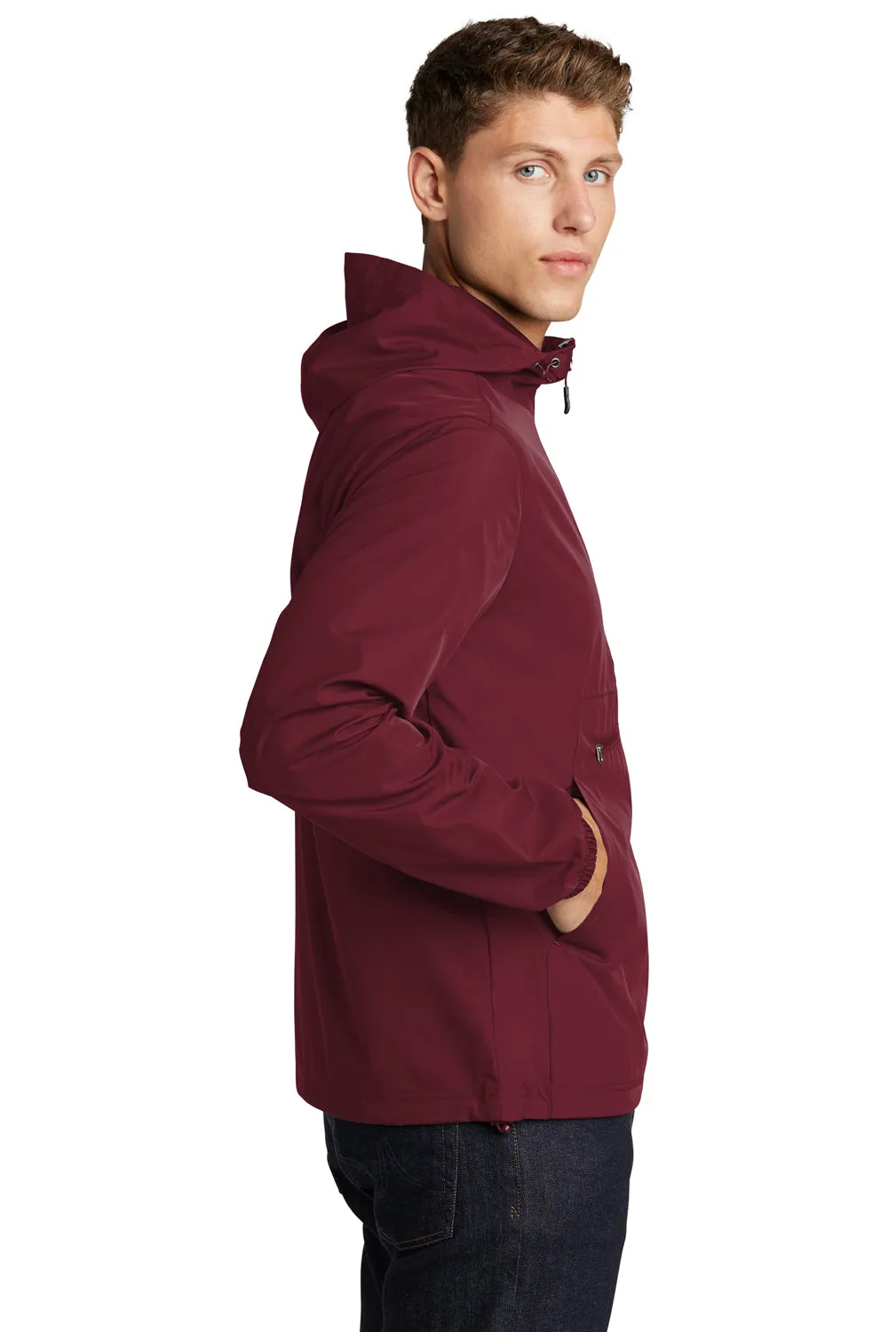 Sport-Tek Mens Wind & Water Resistant Packable Anorak 1/4 Zip Hooded Jacket - Maroon Clothing Sport-Tek