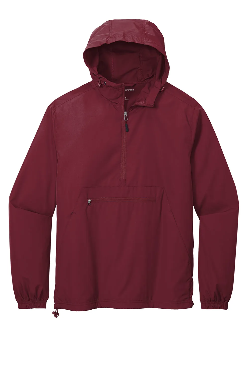 Sport-Tek Mens Wind & Water Resistant Packable Anorak 1/4 Zip Hooded Jacket - Maroon