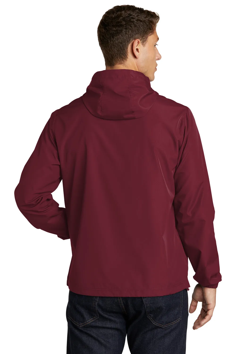 Sport-Tek Mens Wind & Water Resistant Packable Anorak 1/4 Zip Hooded Jacket - Maroon
