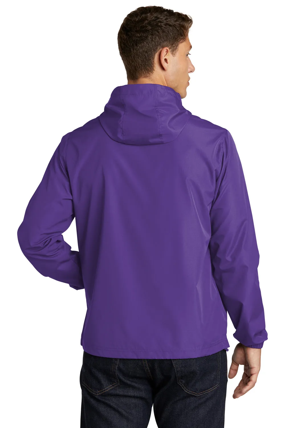 Sport-Tek Mens Wind & Water Resistant Packable Anorak 1/4 Zip Hooded Jacket - Purple