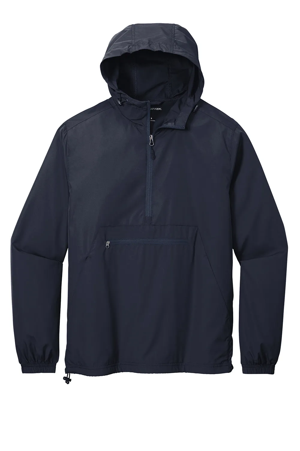 Sport-Tek Mens Wind & Water Resistant Packable Anorak 1/4 Zip Hooded Jacket - True Navy Blue