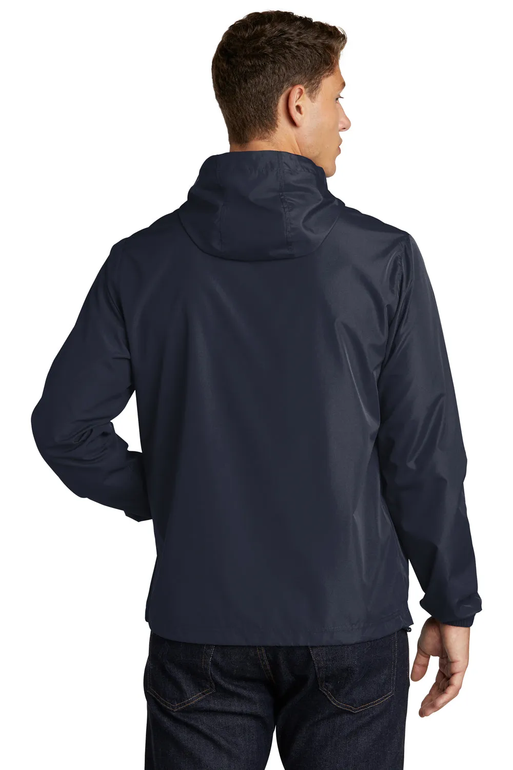 Sport-Tek Mens Wind & Water Resistant Packable Anorak 1/4 Zip Hooded Jacket - True Navy Blue