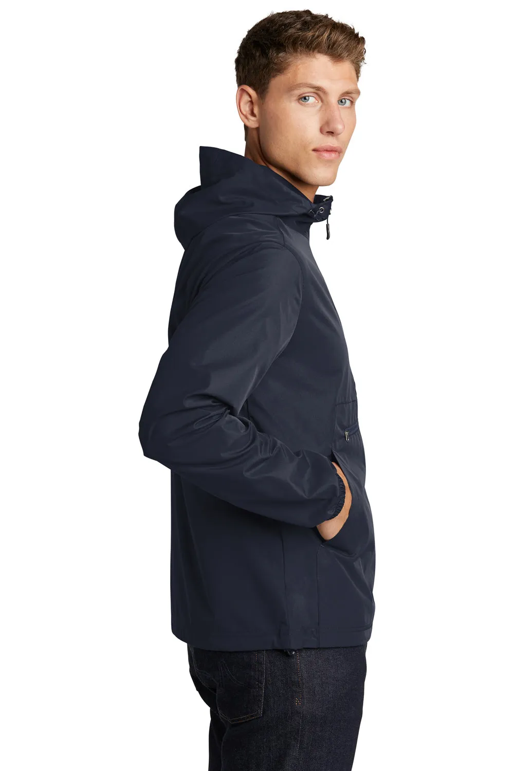 Sport-Tek Mens Wind & Water Resistant Packable Anorak 1/4 Zip Hooded Jacket - True Navy Blue