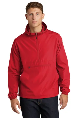 Sport-Tek Mens Wind & Water Resistant Packable Anorak 1/4 Zip Hooded Jacket - True Red